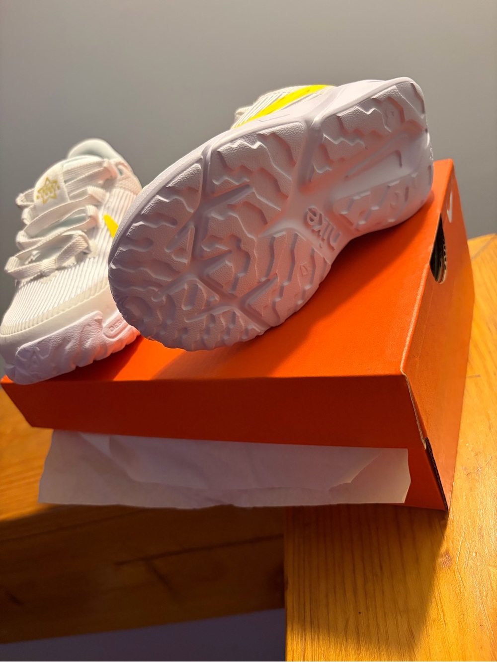 Nike Kids White Sneakers with Yellow Swoosh - Picture 3 of 5